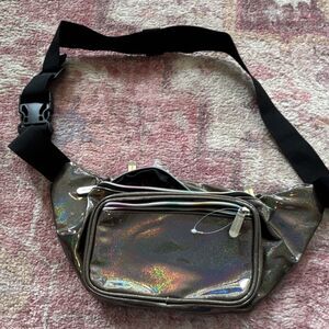SoJourner Bags Holographic Silver Hiking Waist Pack, 3 Zipper Compartments